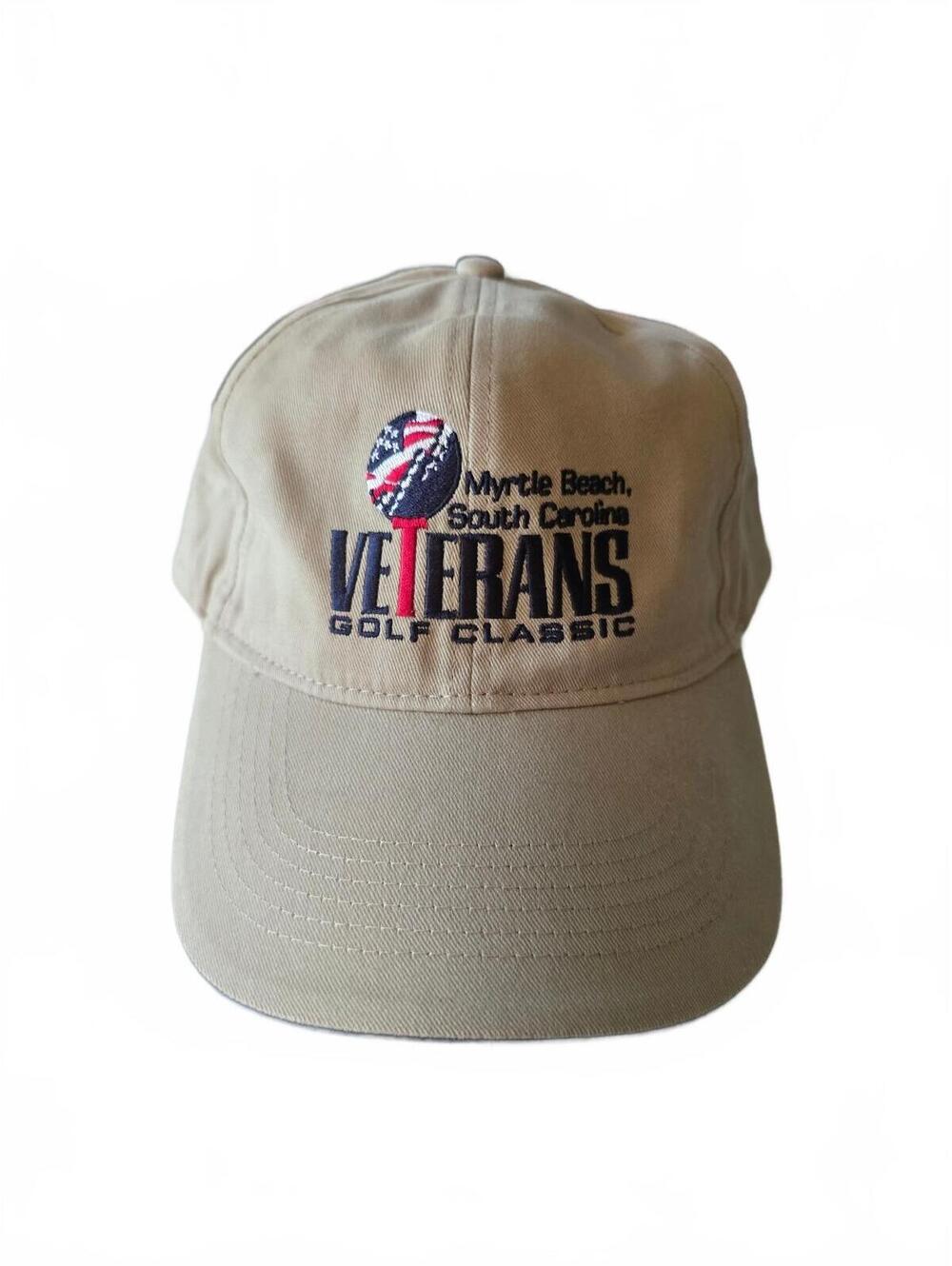 Vintage Myrtle Beach SC Veterans Golf Classic Souvenir Strapback Hat Tan Cap